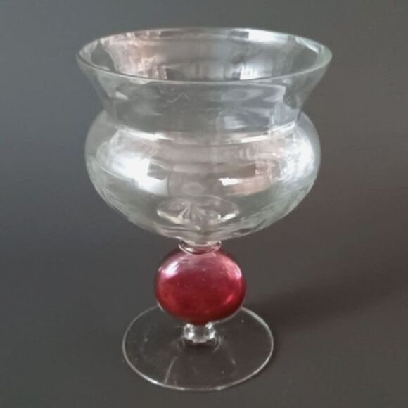 Large Ruby Flash Glass Vintage Goblet Cup Leech Bowl Champagne Glass Centerpiece - Picture 1 of 11